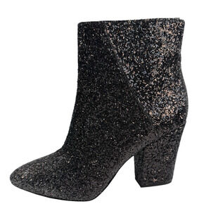 NINE WEST SAVITRA Black‎ Glitter Designer Zip Ankle Pointed Toe Boots 7.5 M NIB